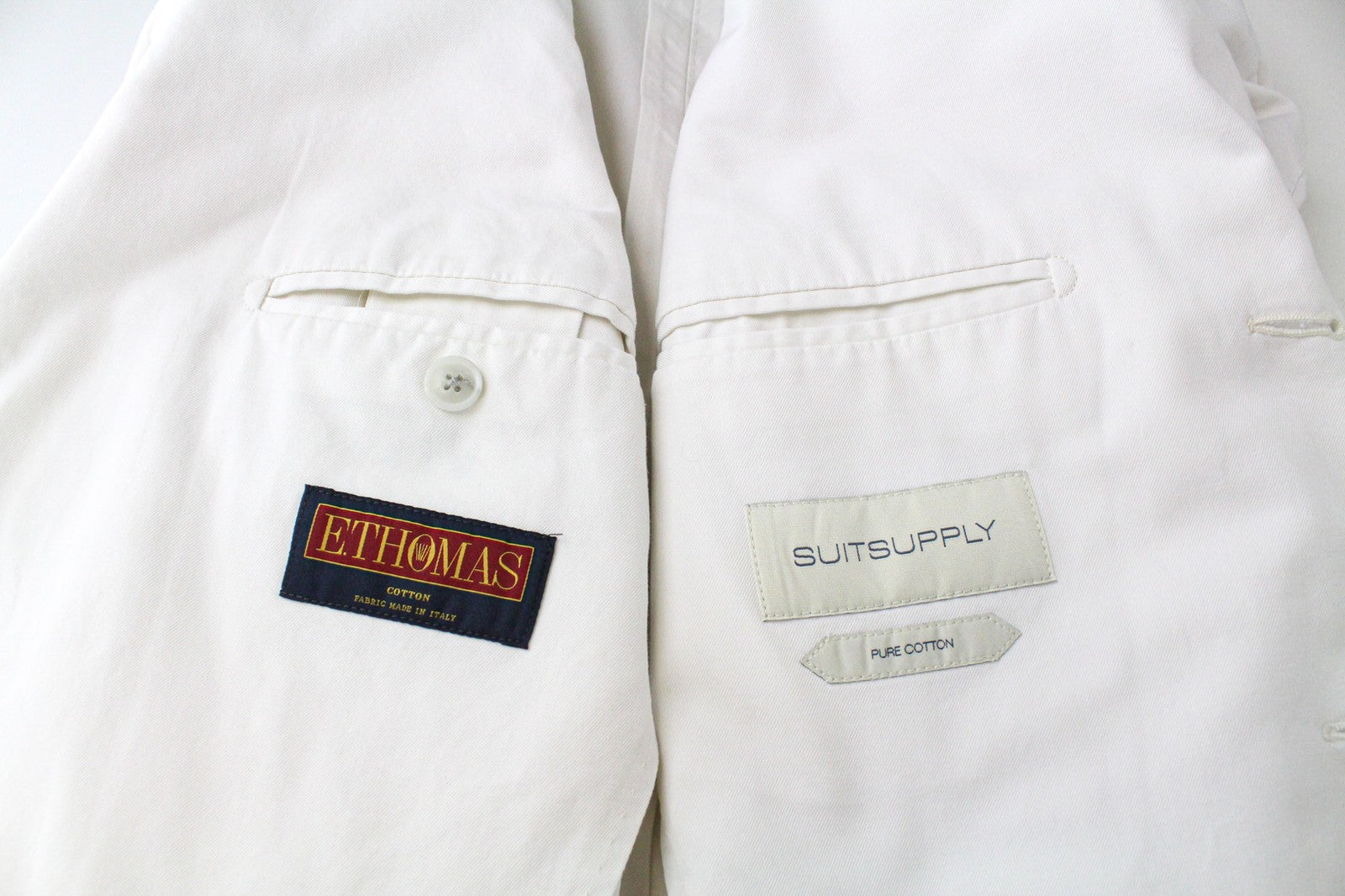 SUITSUPPLY Havana Jetted Men Blazer UK38R Twill White Slim Pure Cotton Unlined