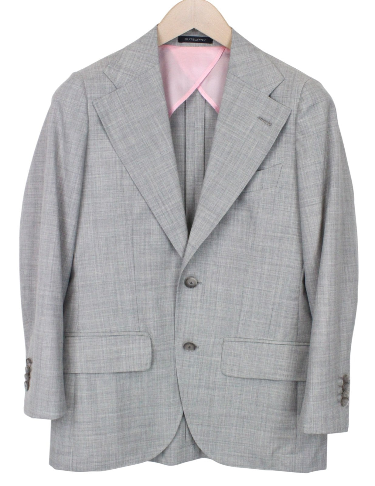 SUITSUPPLY La Spalla Men Suit UK34R Grey Slim 2-Piece Melange Pure Wool S120s