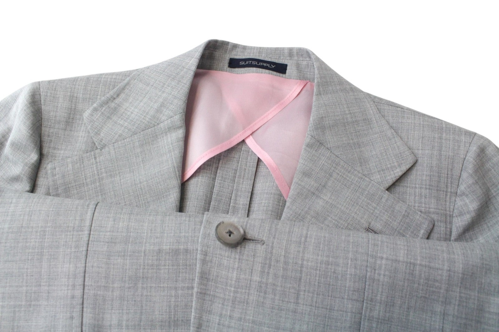 SUITSUPPLY La Spalla Men Suit UK34R Grey Slim 2-Piece Melange Pure Wool S120s