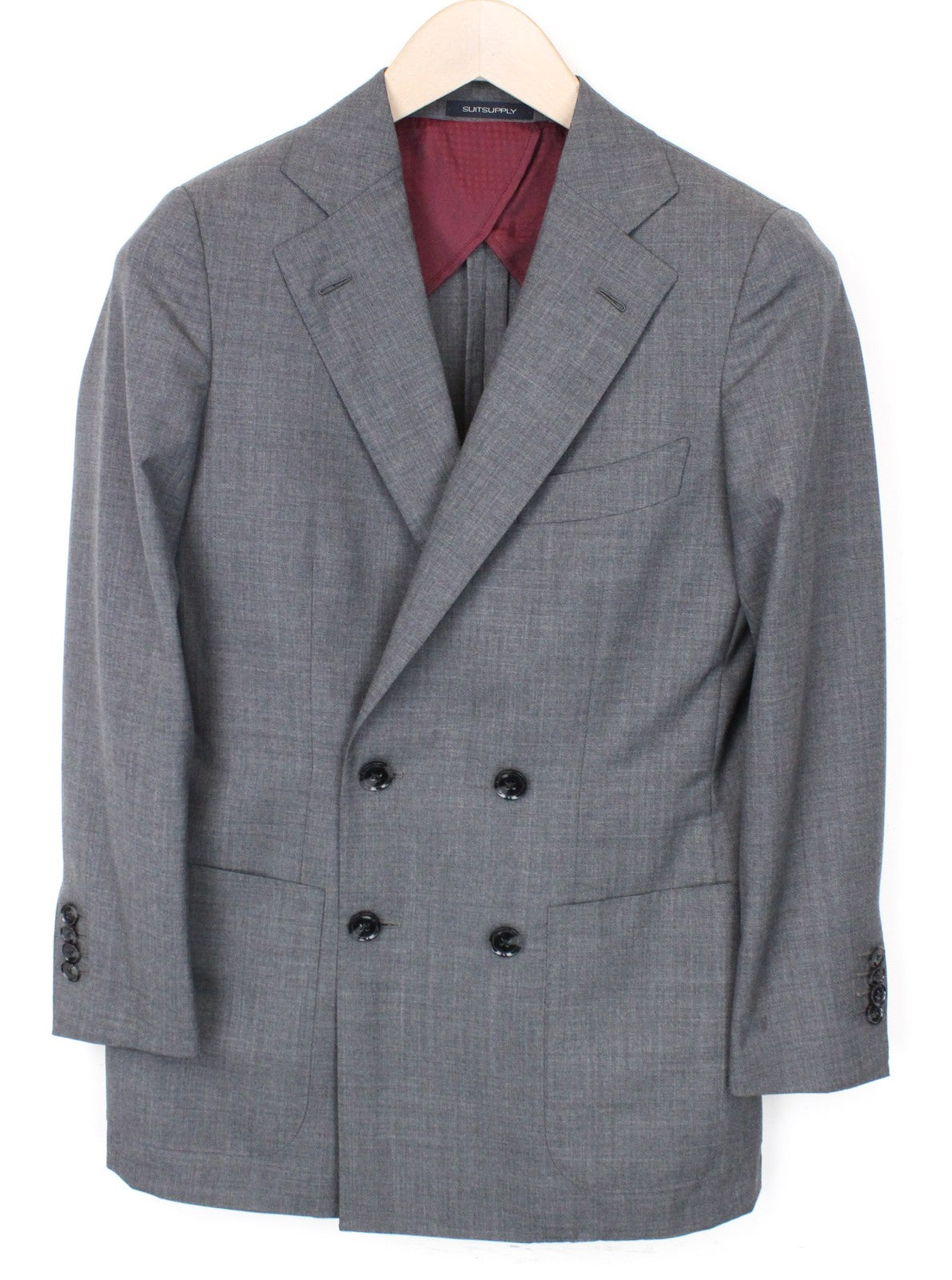 SUITSUPPLY La Spalla Men Suit UK30R Grey Slim 2-Piece Two-Row Melange Wool S120s