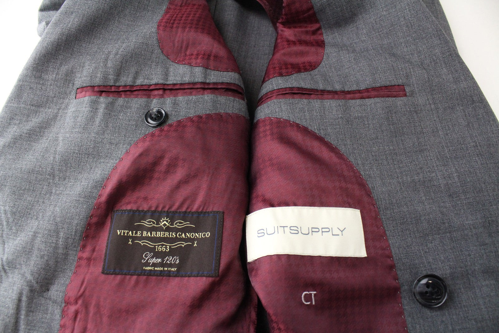 SUITSUPPLY La Spalla Men Suit UK30R Grey Slim 2-Piece Two-Row Melange Wool S120s