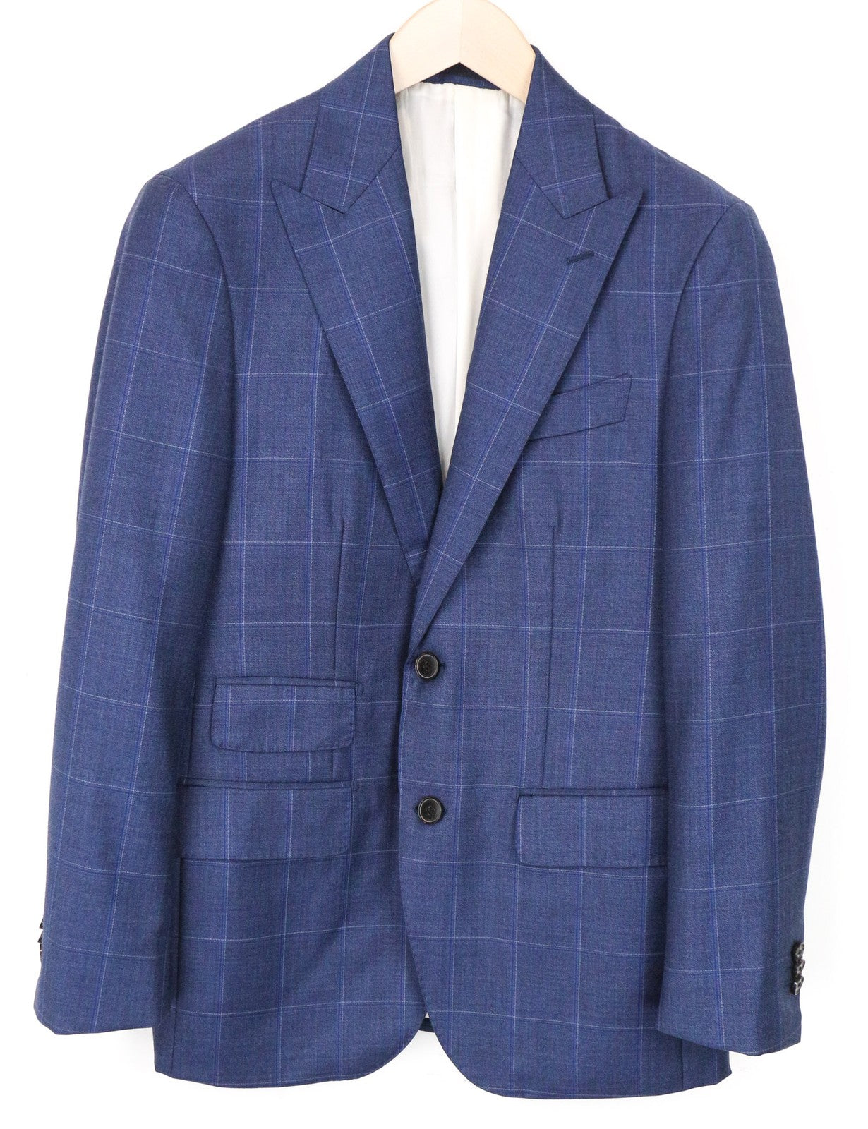 SUITSUPPLY Lazio Men Blazer UK34R Blue Slim Plaid Check Pure Wool Melange Formal