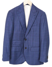 SUITSUPPLY Lazio Men Blazer UK34R Blue Slim Plaid Check Pure Wool Melange Formal