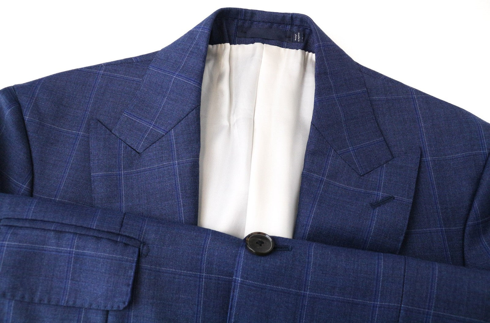 SUITSUPPLY Lazio Men Blazer UK34R Blue Slim Plaid Check Pure Wool Melange Formal