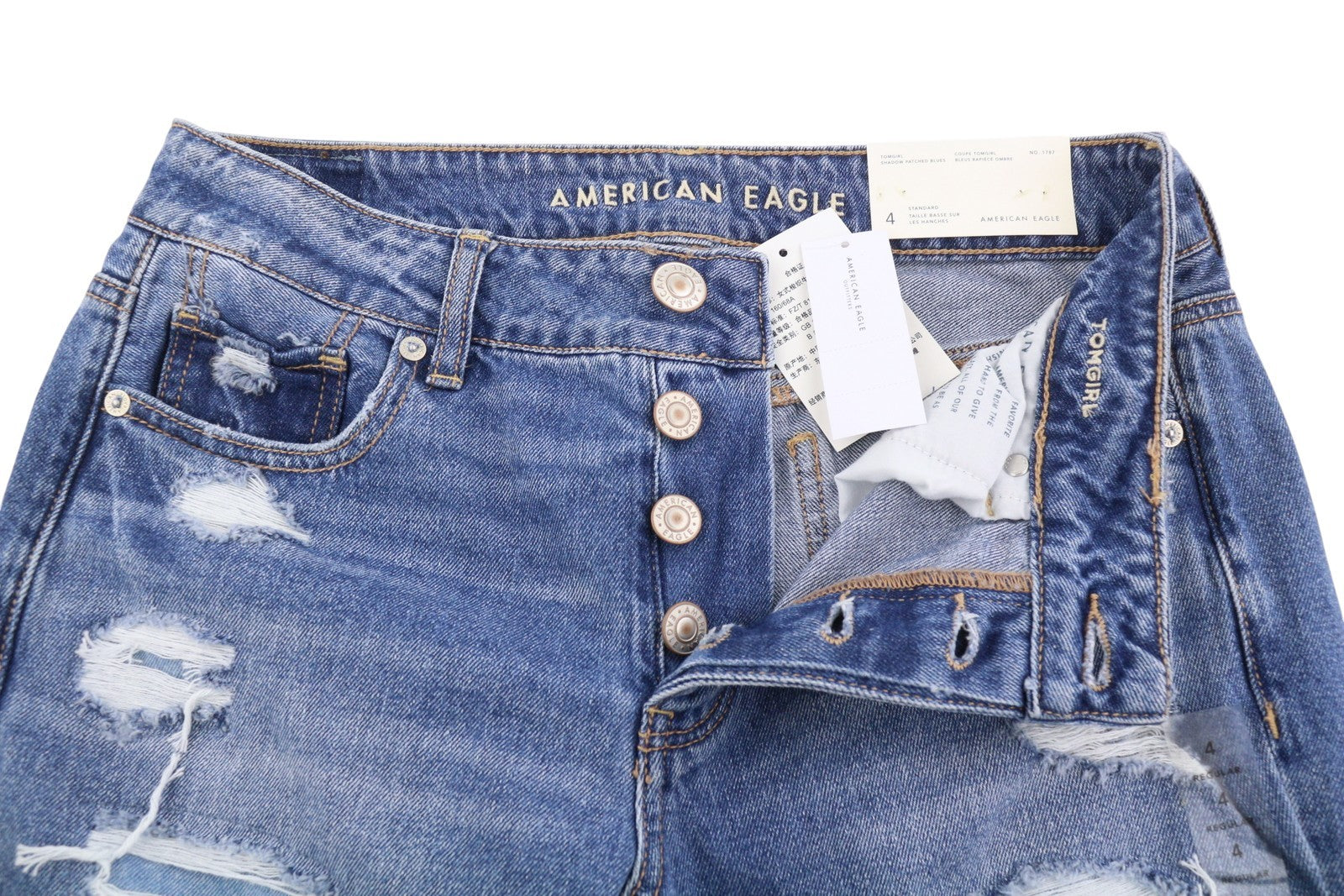AMERICAN EAGLE OUTFITTERS Tomgirl Women's Jeans W27 Shadow Patch Distress