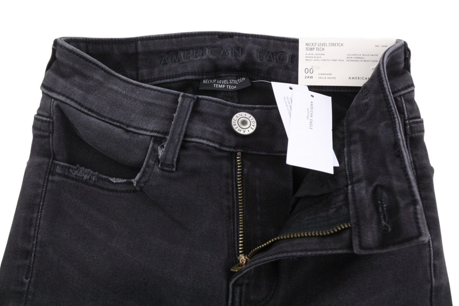 AMERICAN EAGLE OUTFITTERS Hi-Rise Jegging Women's Jeans W24 Raven Ripped