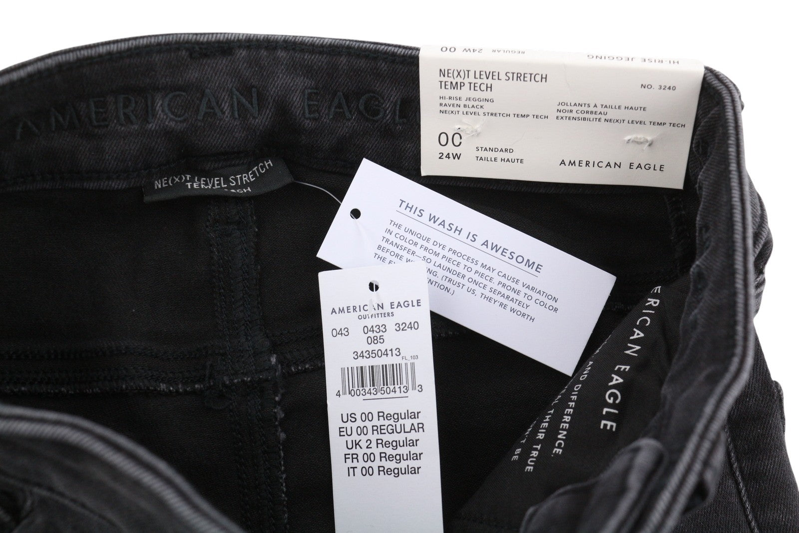AMERICAN EAGLE OUTFITTERS Hi-Rise Jegging Women's Jeans W24 Raven Ripped