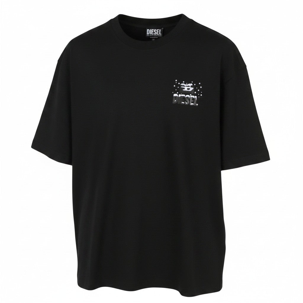 DIESEL T-Wash-XX Men T-Shirt L Black Loose Fit Cotton Tricot Crew Short Sleeve