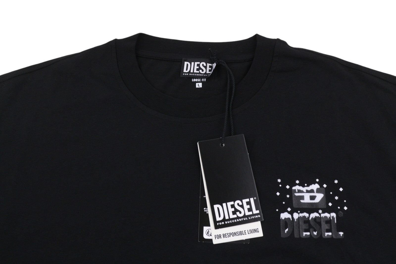 DIESEL T-Wash-XX Men T-Shirt L Black Loose Fit Cotton Tricot Crew Short Sleeve