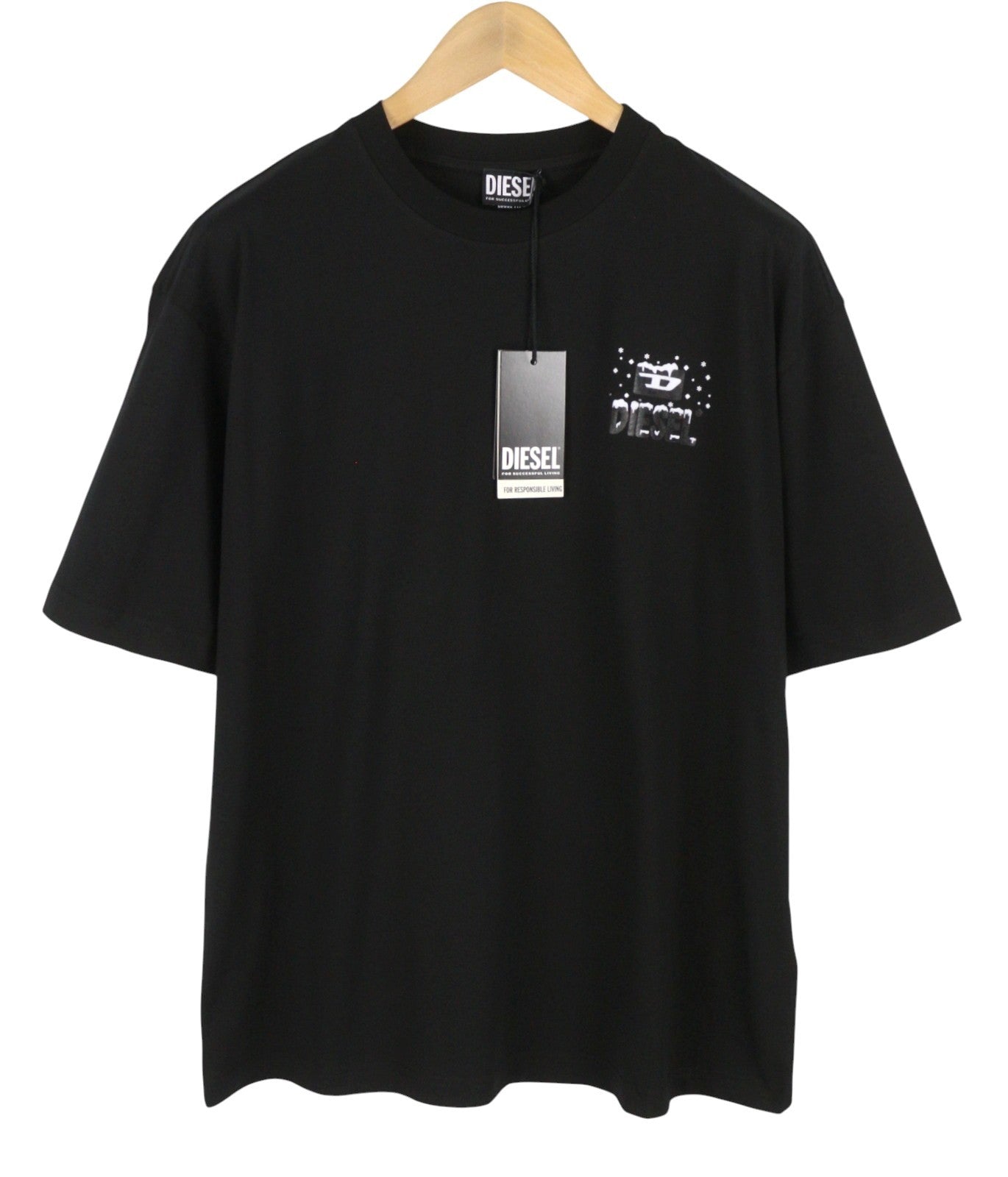 DIESEL T-Wash-XX Men T-Shirt 2XL Black Loose Fit Cotton Tricot Crew Short Sleeve