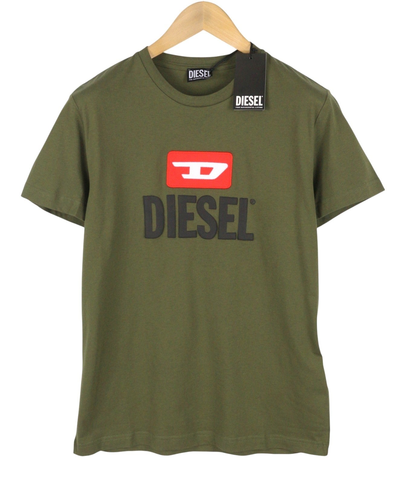 DIESEL T-Diego New D Logo Men T-Shirt XL Khaki Green Cotton Tricot Short Sleeve