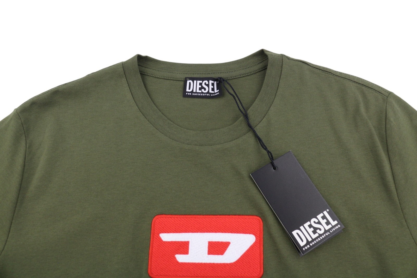 DIESEL T-Diego New D Logo Men T-Shirt XL Khaki Green Cotton Tricot Short Sleeve