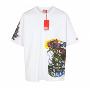 DIESEL T-Boxt-Q14 Men T-Shirt L White Patterned Cotton Tricot Short Sleeve