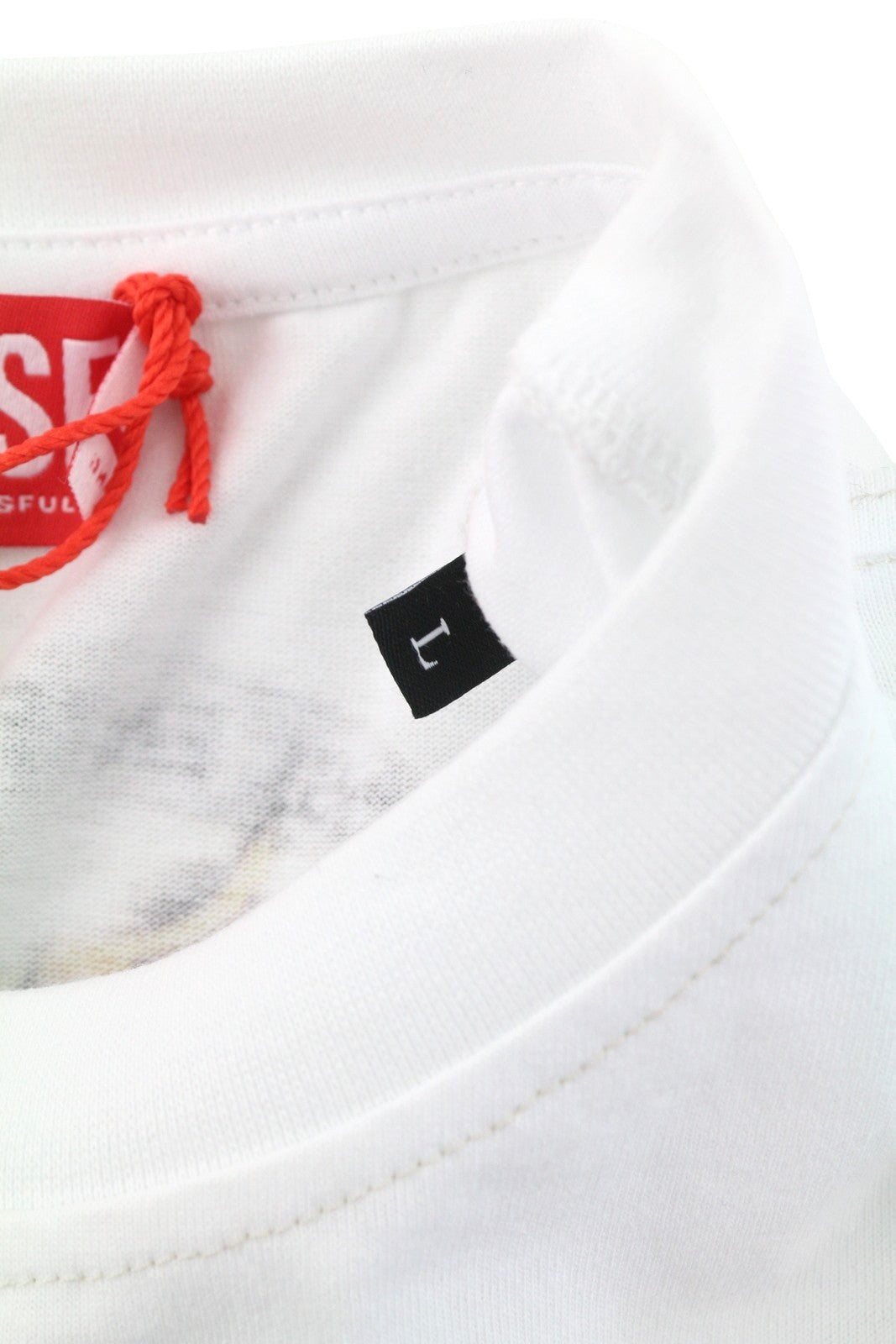 DIESEL T-Boxt-Q14 Men T-Shirt L White Patterned Cotton Tricot Short Sleeve
