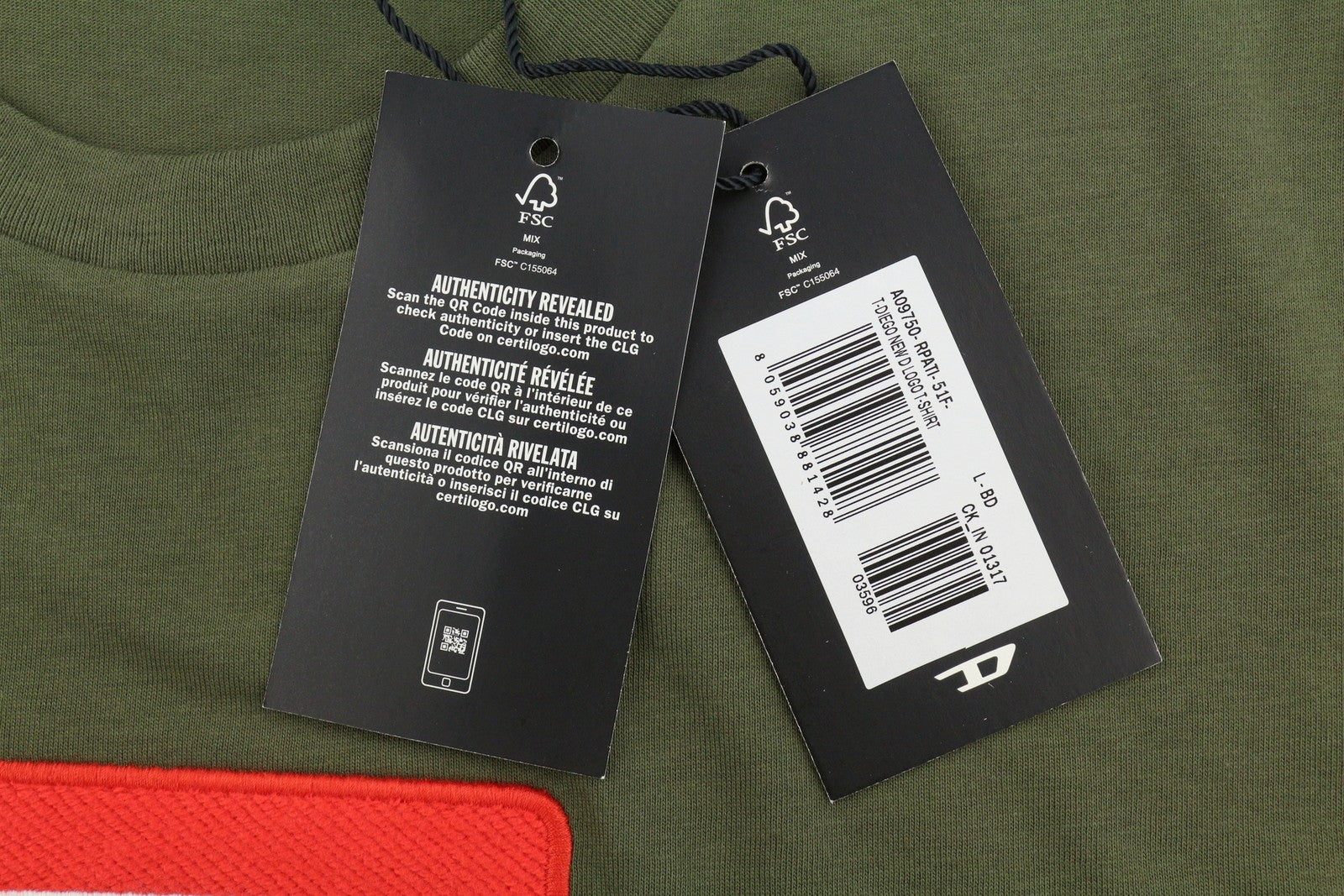 DIESEL T-Diego New D Logo Men T-Shirt L Khaki Green Cotton Tricot Short Sleeve