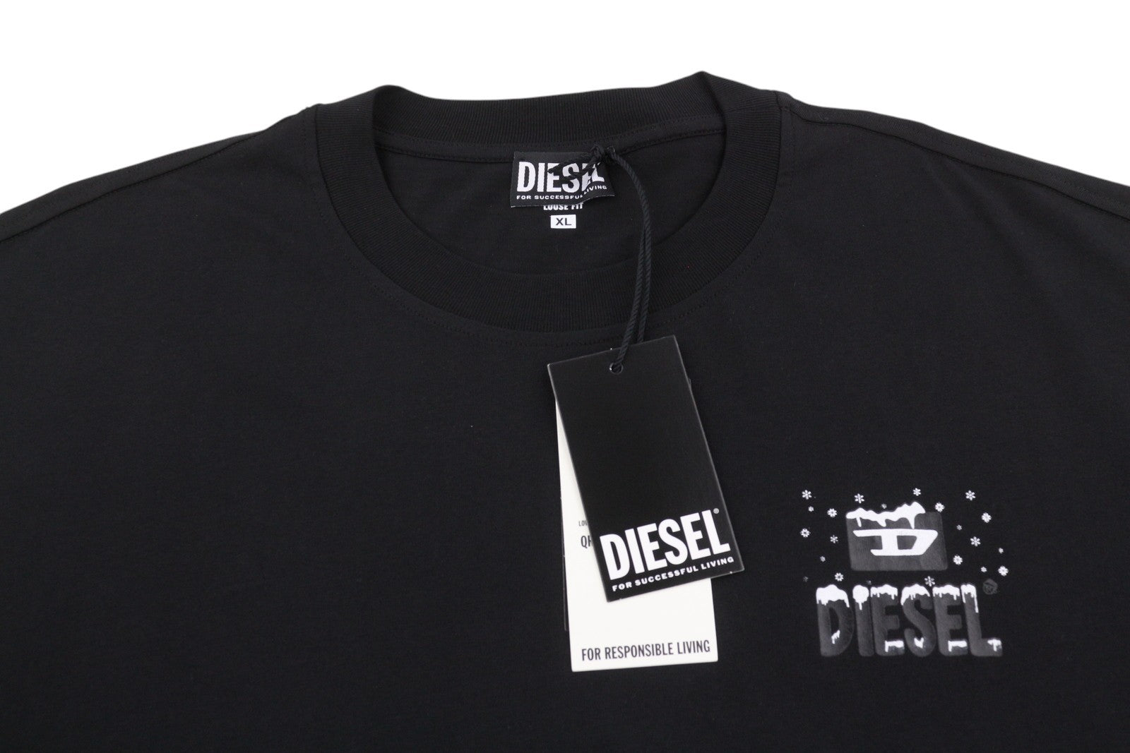 DIESEL T-Wash-XX Men T-Shirt XL Black Loose Fit Cotton Tricot Crew Short Sleeve