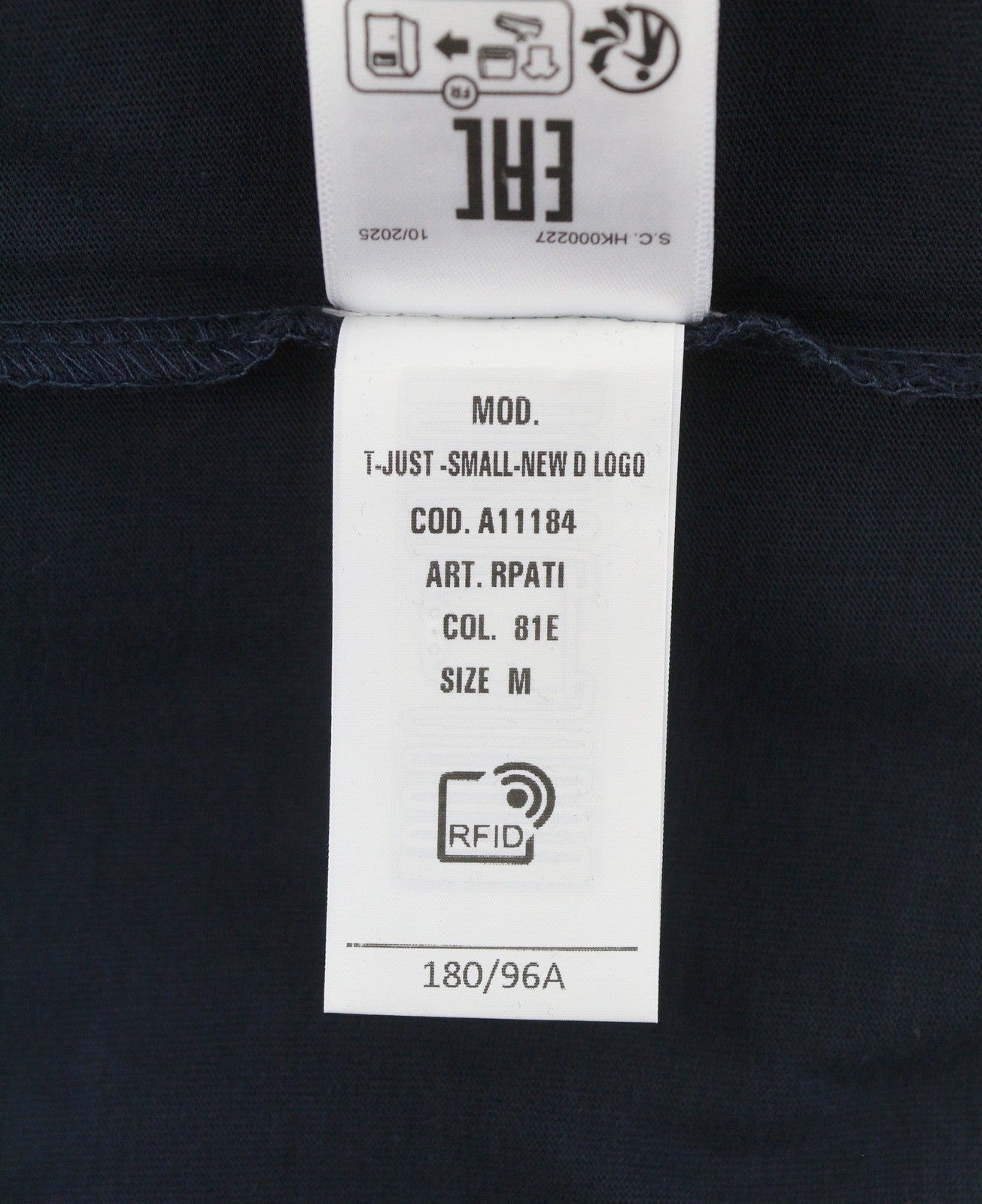 DIESEL T-Just-Small-New D Logo Men T-Shirt M Blue Cotton Tricot Short Sleeve