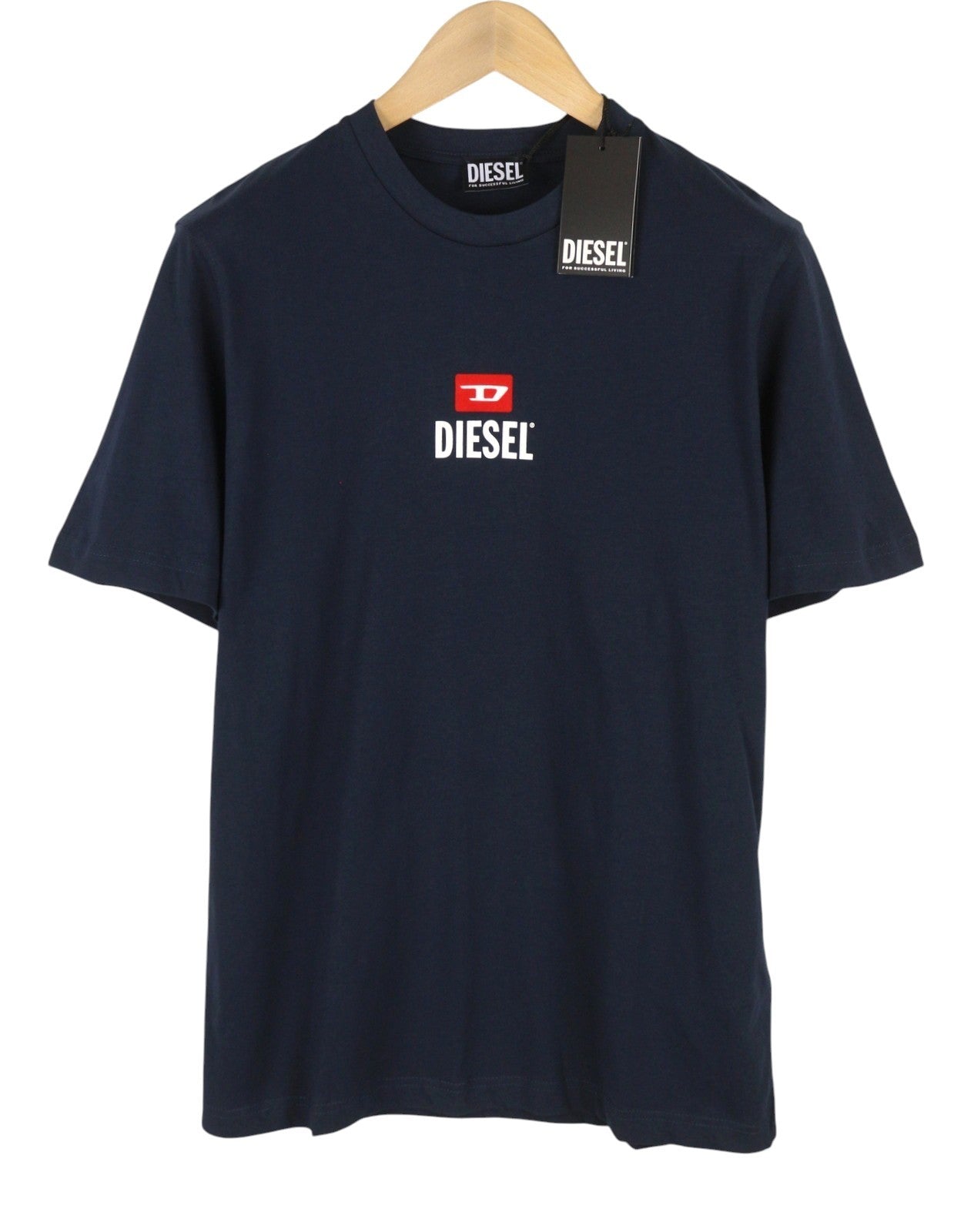DIESEL T-Just-Small-New D Logo Men T-Shirt M Blue Cotton Tricot Short Sleeve