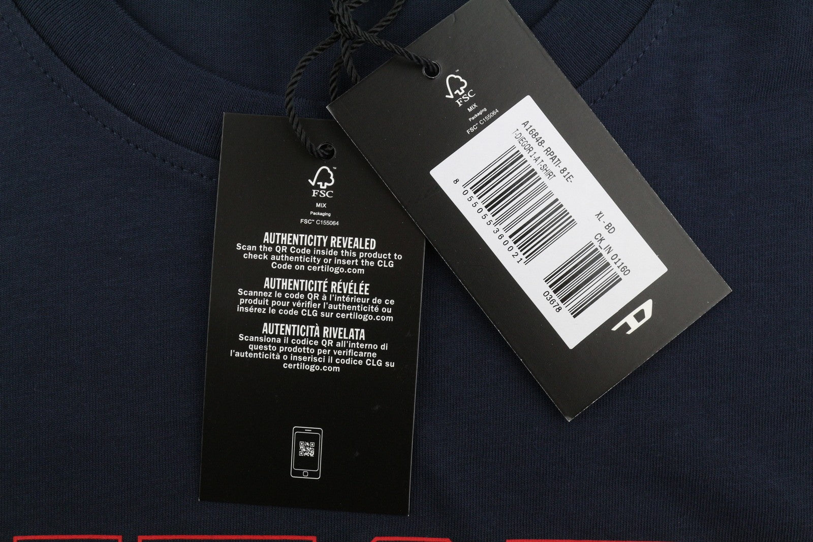 DIESEL T-Diegor 1-A Men T-Shirt XL Blue Cotton Tricot Crew Neck Short Sleeve