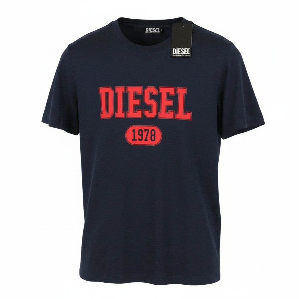 DIESEL T-Diegor 1-A Men T-Shirt L Blue Cotton Tricot Crew Neck Short Sleeve