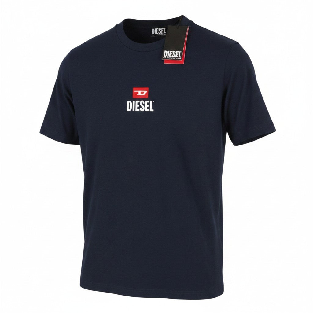 DIESEL T-Just-Small-New D Logo Men T-Shirt XL Blue Cotton Tricot Short Sleeve