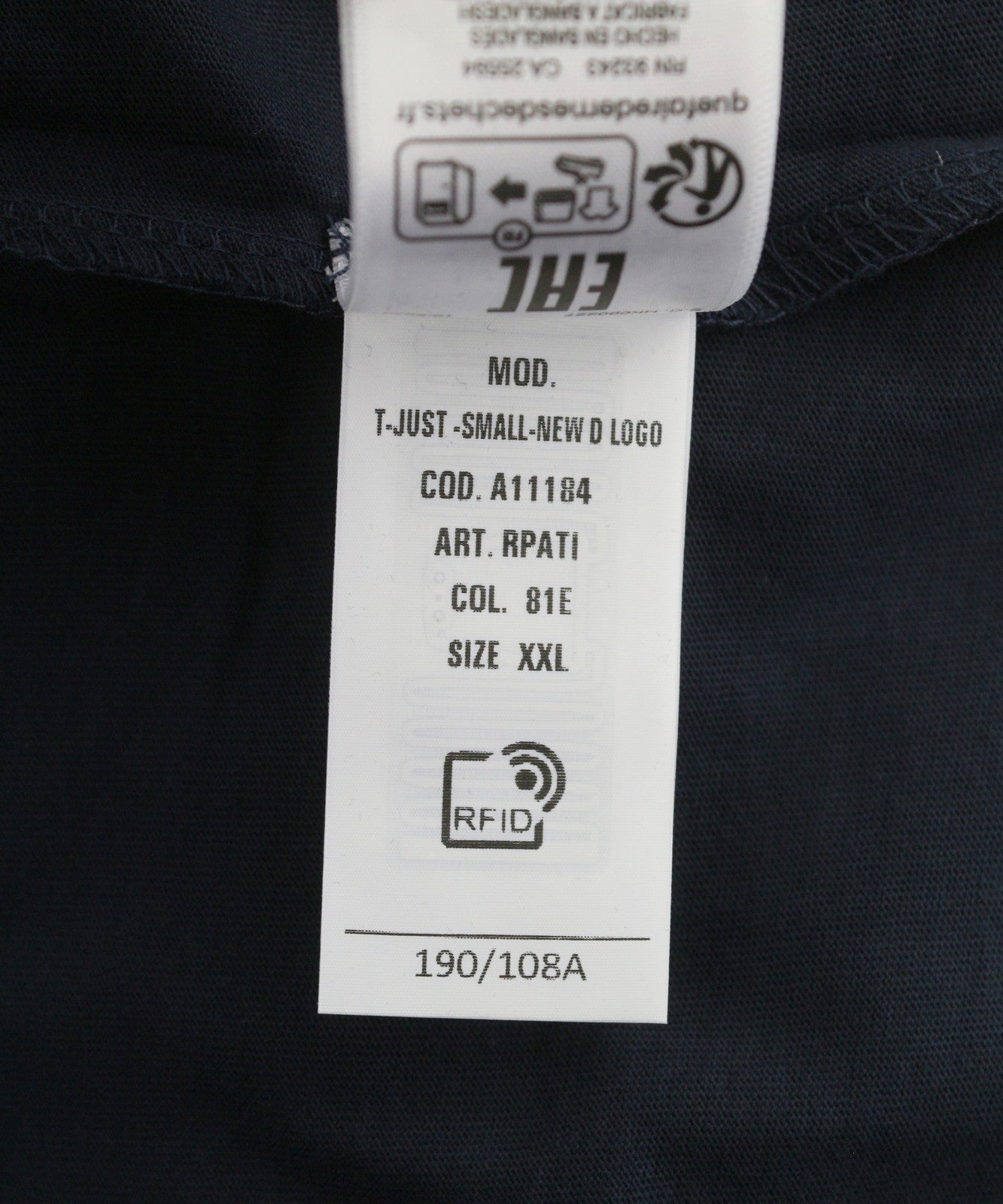 DIESEL T-Just-Small-New D Logo Men T-Shirt 2XL Blue Cotton Tricot Short Sleeve