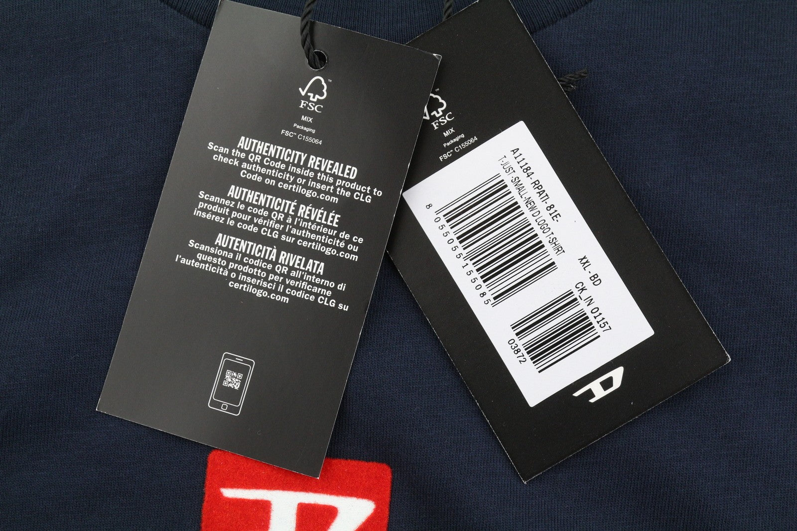 DIESEL T-Just-Small-New D Logo Men T-Shirt 2XL Blue Cotton Tricot Short Sleeve