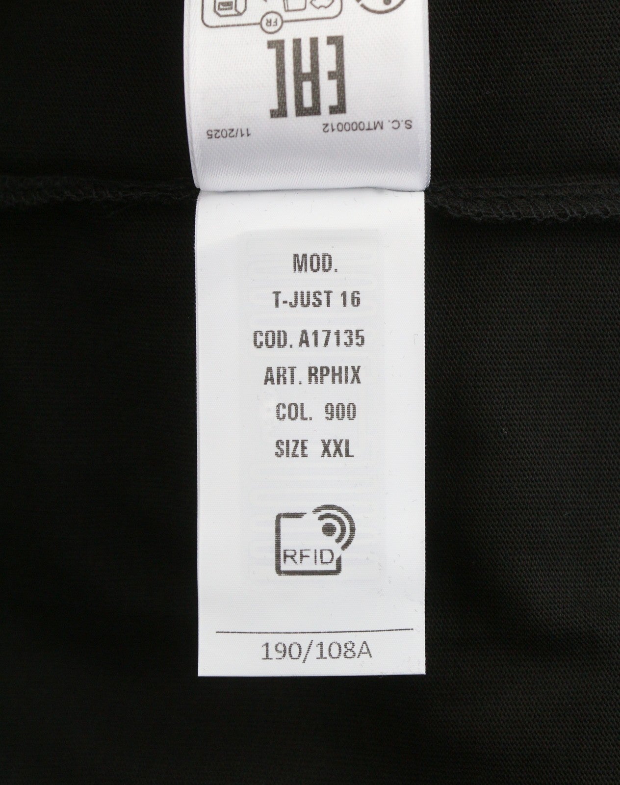 DIESEL T-Just 16 Men T-Shirt 2XL Black Cotton Tricot Crew Neck Short Sleeve