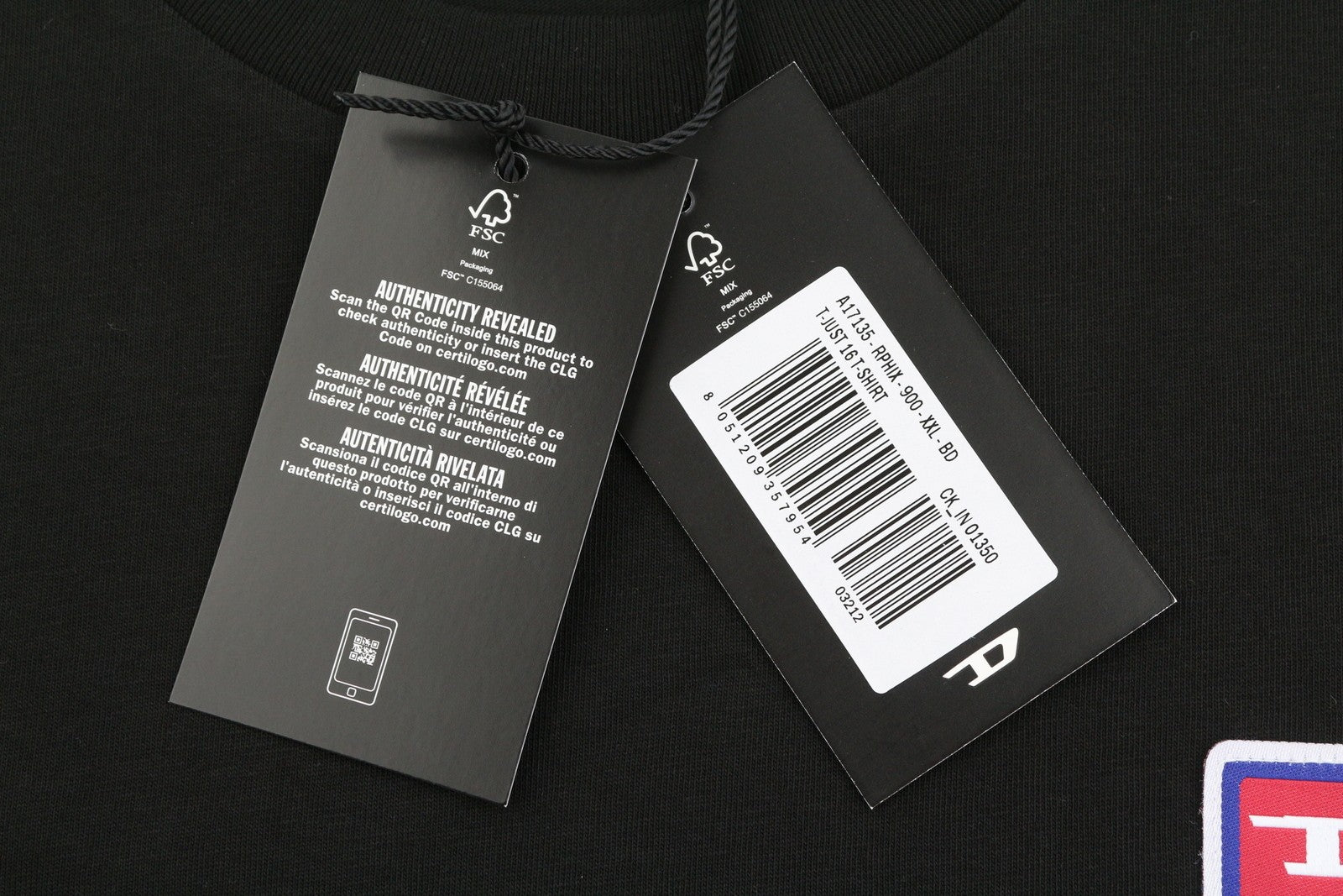DIESEL T-Just 16 Men T-Shirt 2XL Black Cotton Tricot Crew Neck Short Sleeve