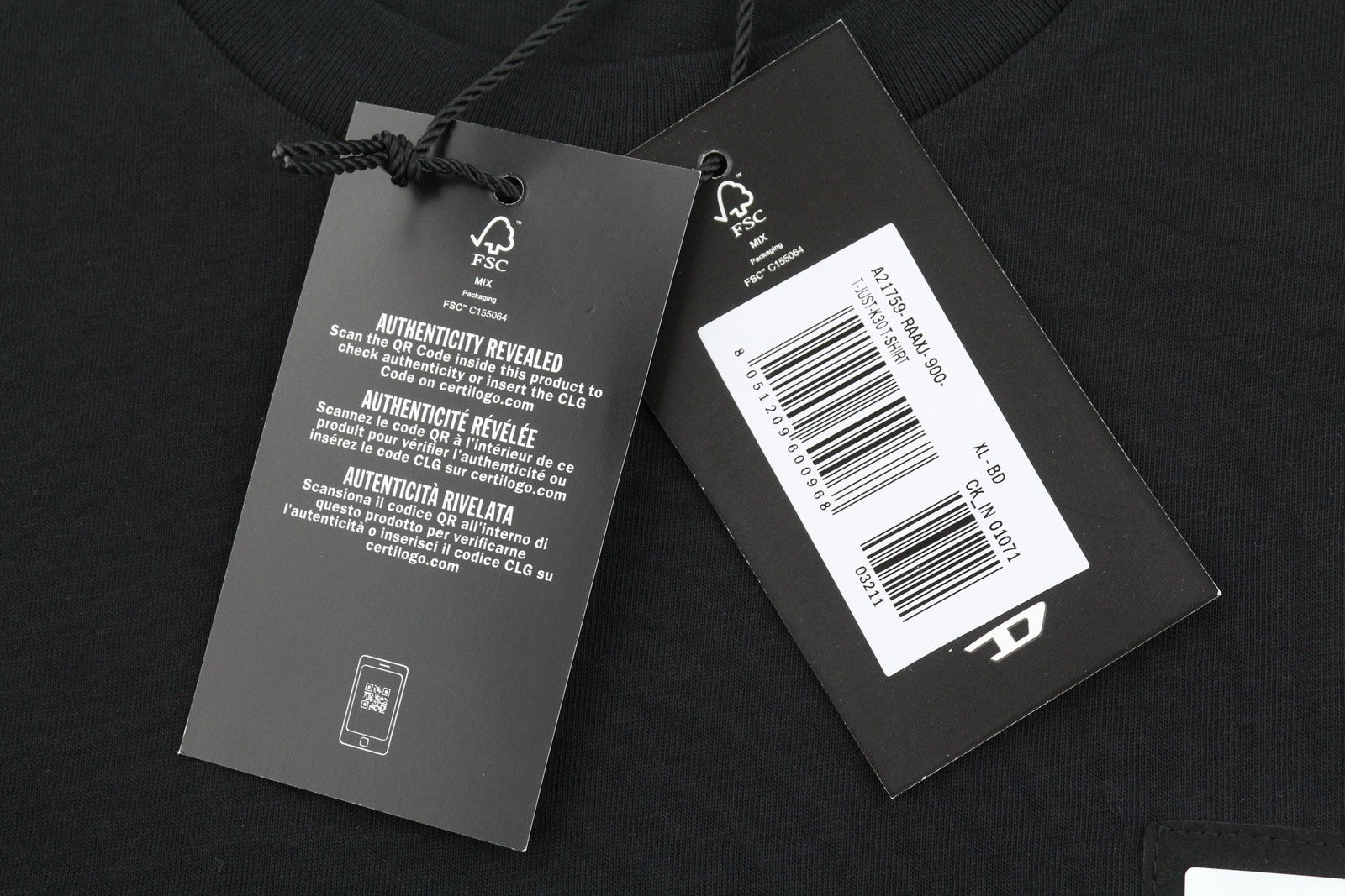 DIESEL T-Just-K30 Men T-Shirt XL Black Cotton Tricot Crew Neck Short Sleeve