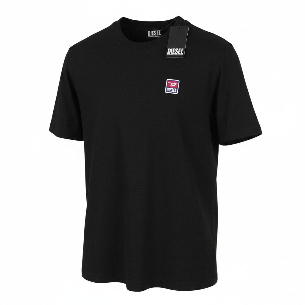DIESEL T-Just 16 Men T-Shirt L Black Cotton Tricot Crew Neck Short Sleeve
