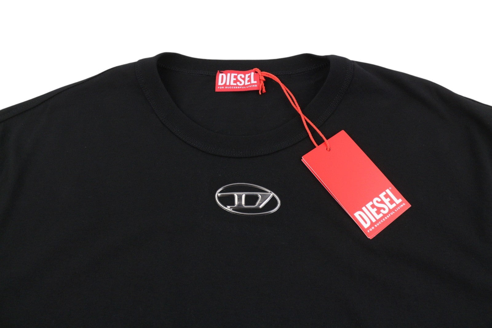 DIESEL T-Just-OD Men T-Shirt 2XL Black Shiny Logo Cotton Tricot Short Sleeve