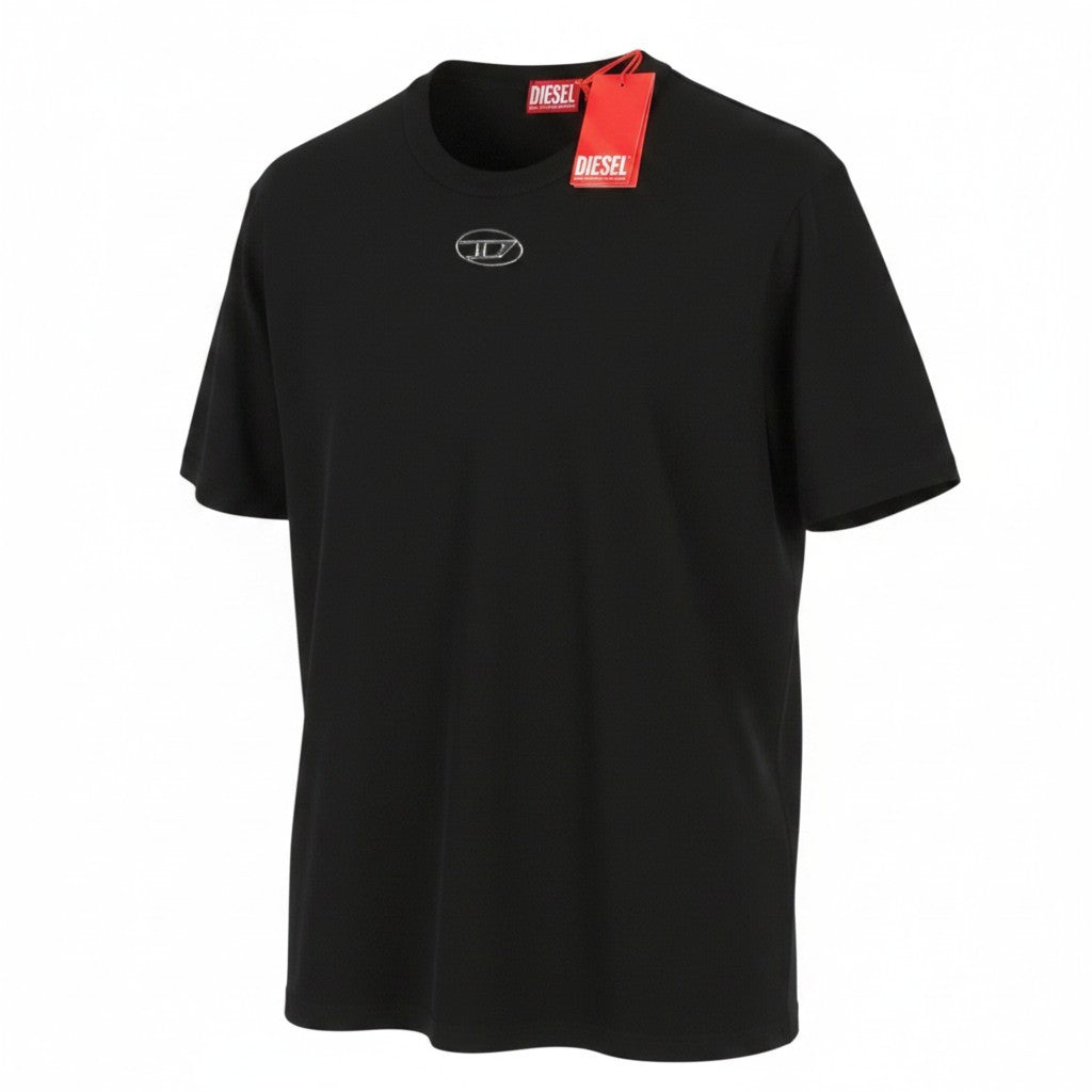 DIESEL T-Just-OD Men T-Shirt 2XL Black Shiny Logo Cotton Tricot Short Sleeve