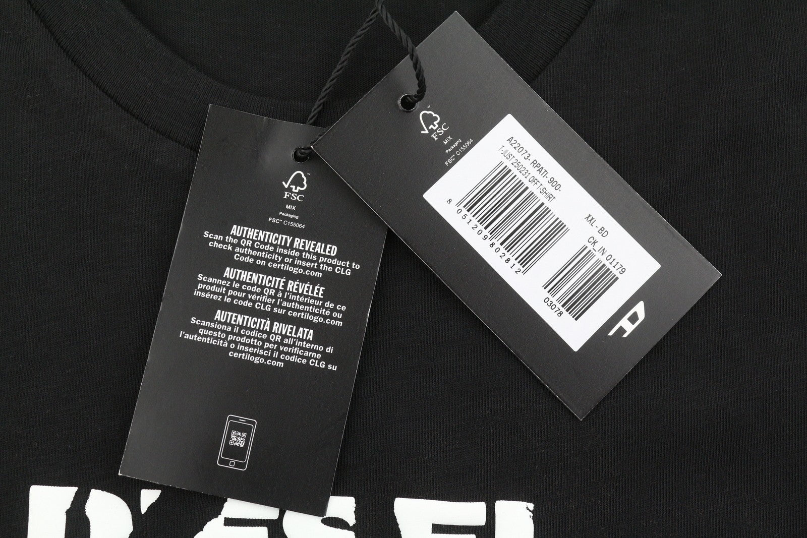 DIESEL T-Just 250231 Off Men T-Shirt 2XL Black Cotton Tricot Crew Short Sleeve