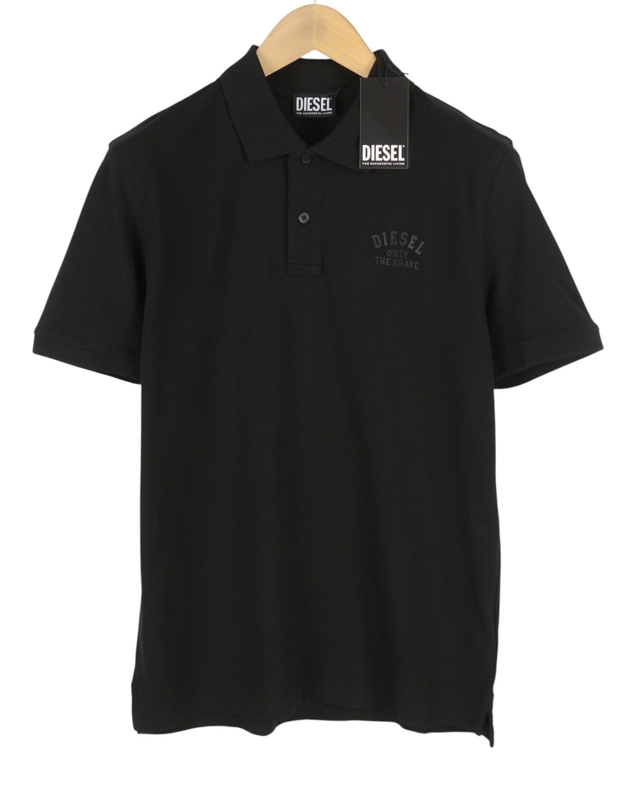 DIESEL T-Smith 260105 Off Men Polos 2XL Black Front Logo Short Sleeve