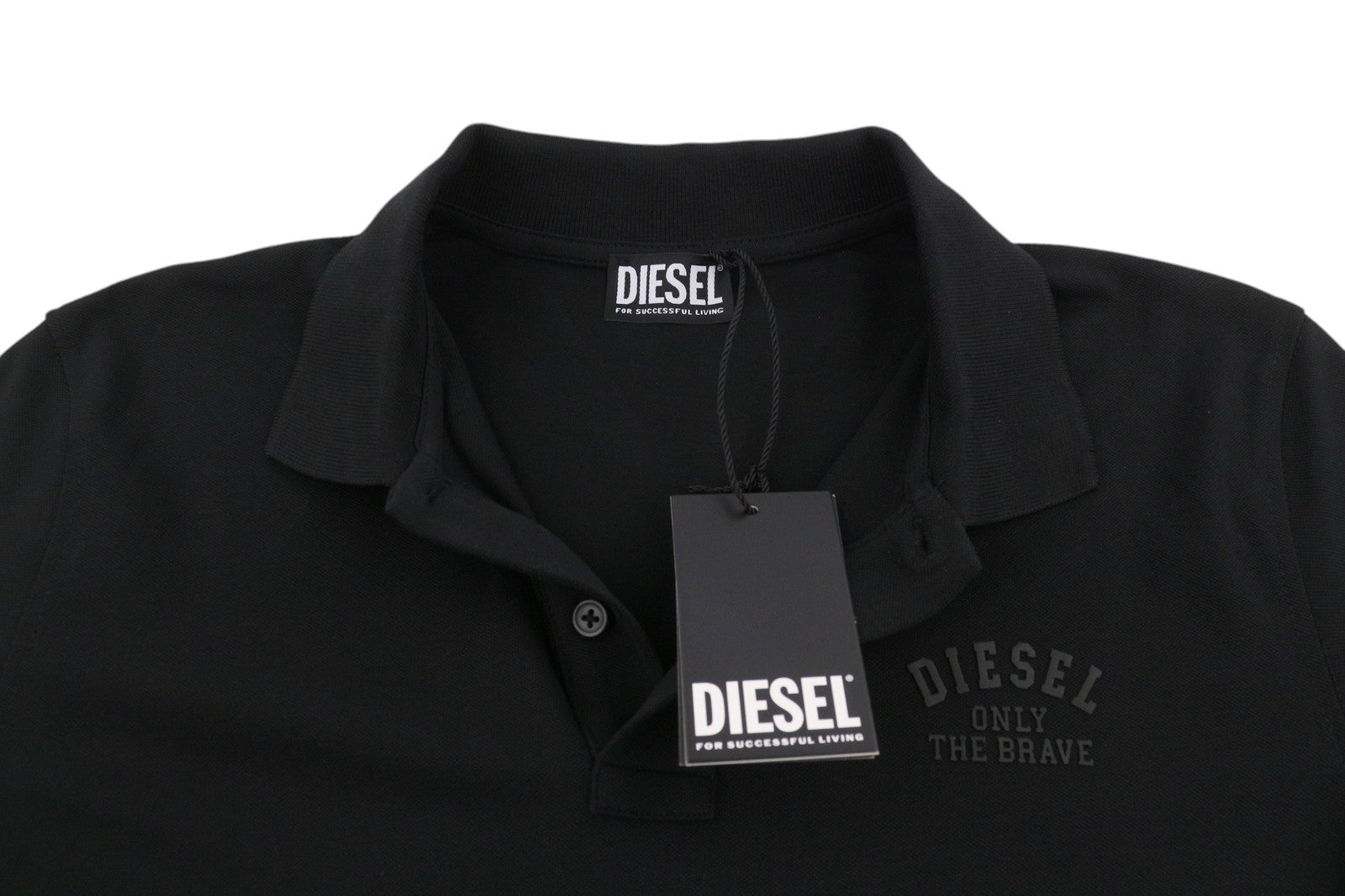 DIESEL T-Smith 260105 Off Men Polos 2XL Black Front Logo Short Sleeve