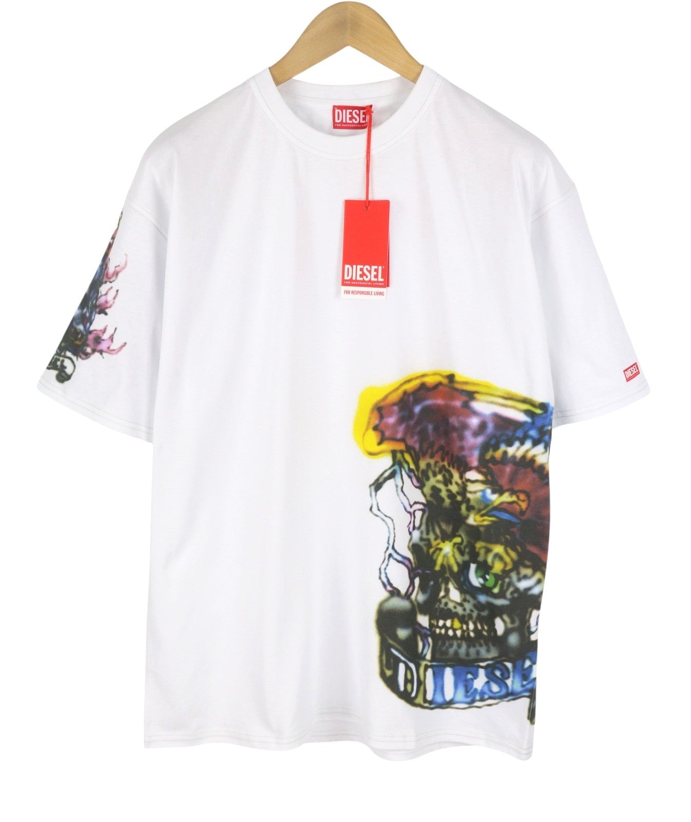 DIESEL T-Boxt-Q14 Men T-Shirt M White Patterned Cotton Tricot Short Sleeve