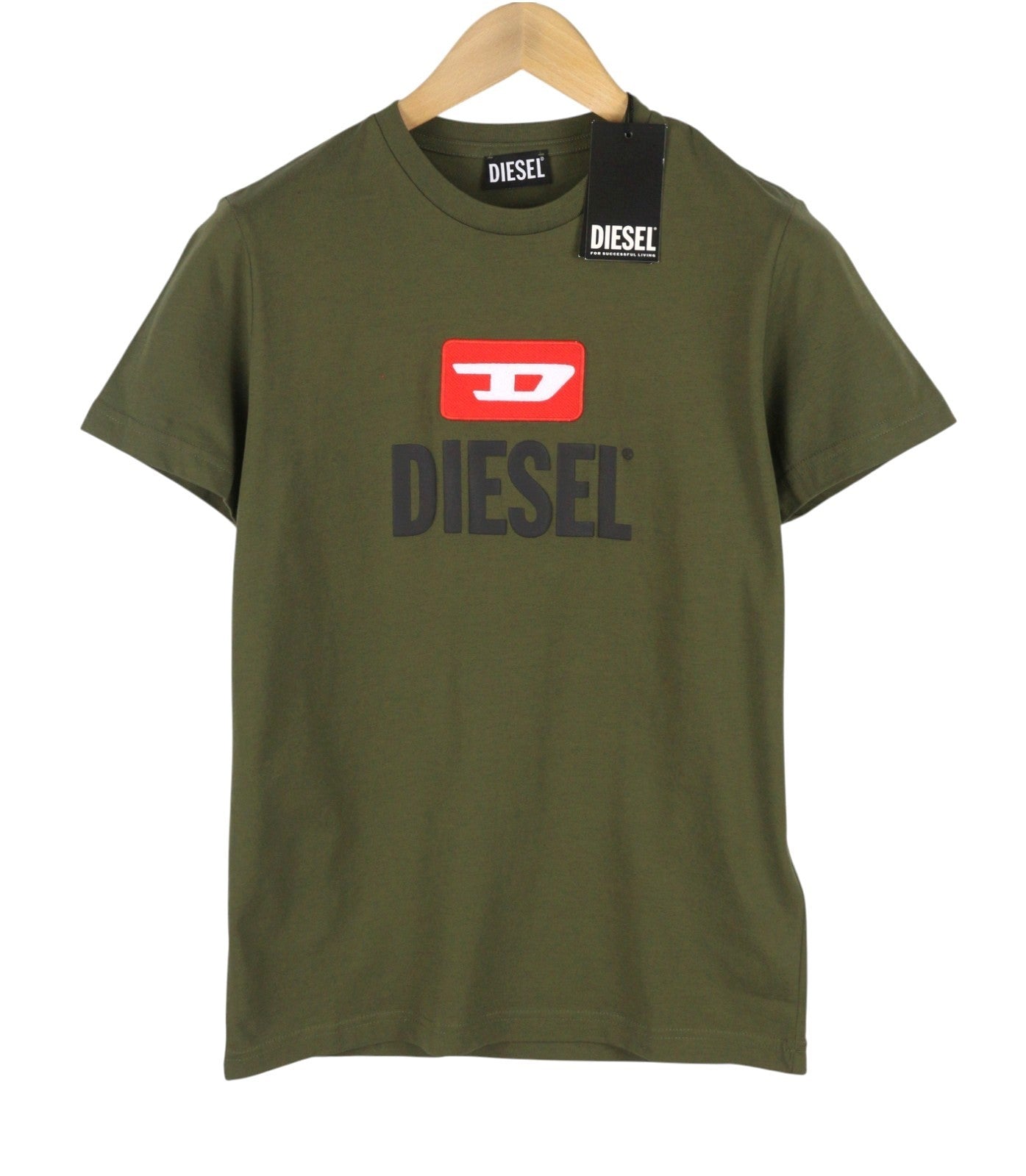 DIESEL T-Diego New D Logo Men T-Shirt S Khaki Green Cotton Tricot Short Sleeve
