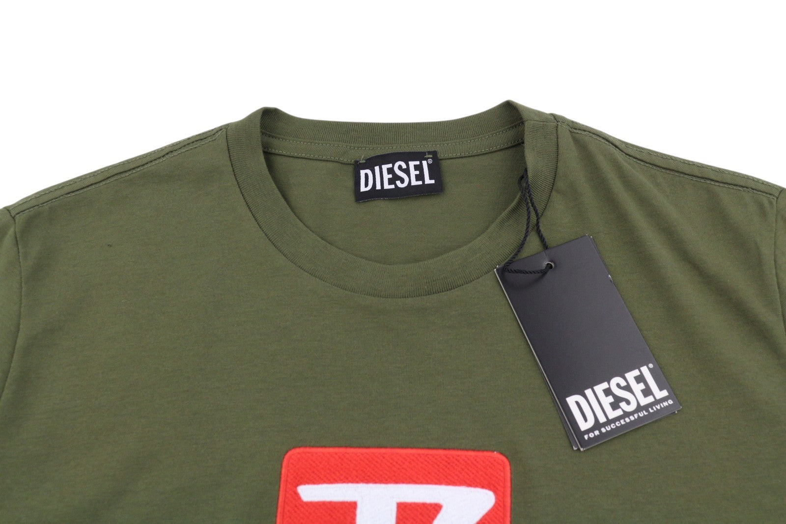 DIESEL T-Diego New D Logo Men T-Shirt S Khaki Green Cotton Tricot Short Sleeve