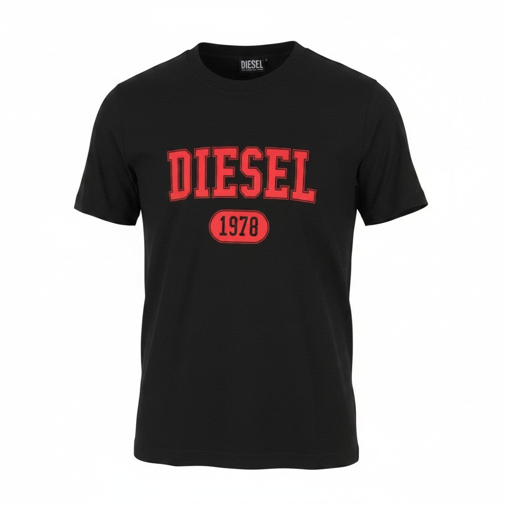 DIESEL T-Diegor 1-A Men T-Shirt L Black Cotton Tricot Crew Neck Short Sleeve