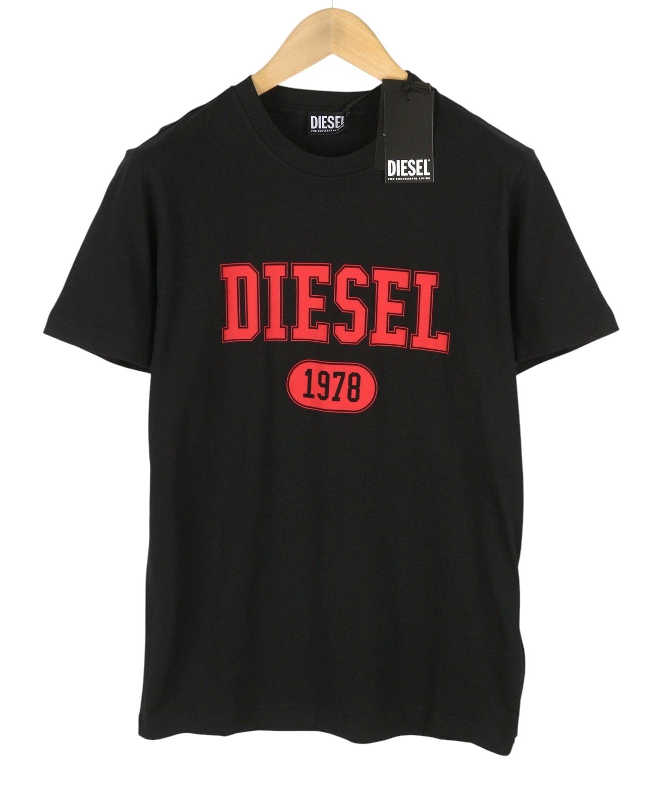 DIESEL T-Diegor 1-A Men T-Shirt L Black Cotton Tricot Crew Neck Short Sleeve