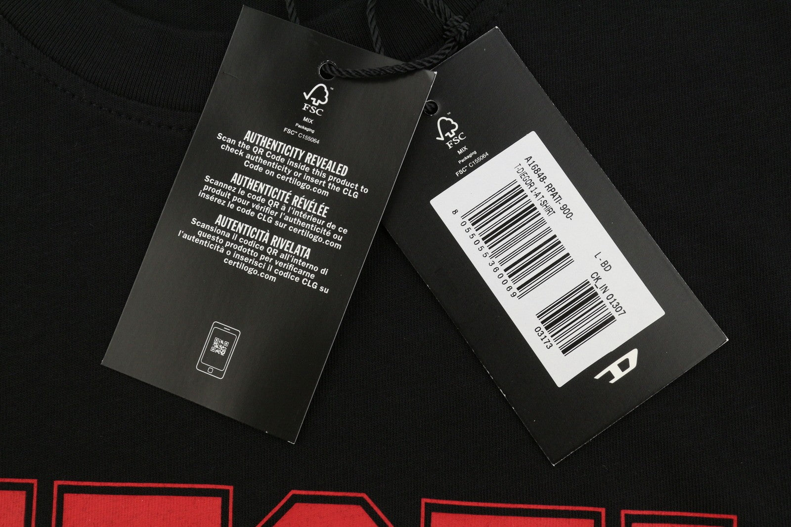 DIESEL T-Diegor 1-A Men T-Shirt L Black Cotton Tricot Crew Neck Short Sleeve