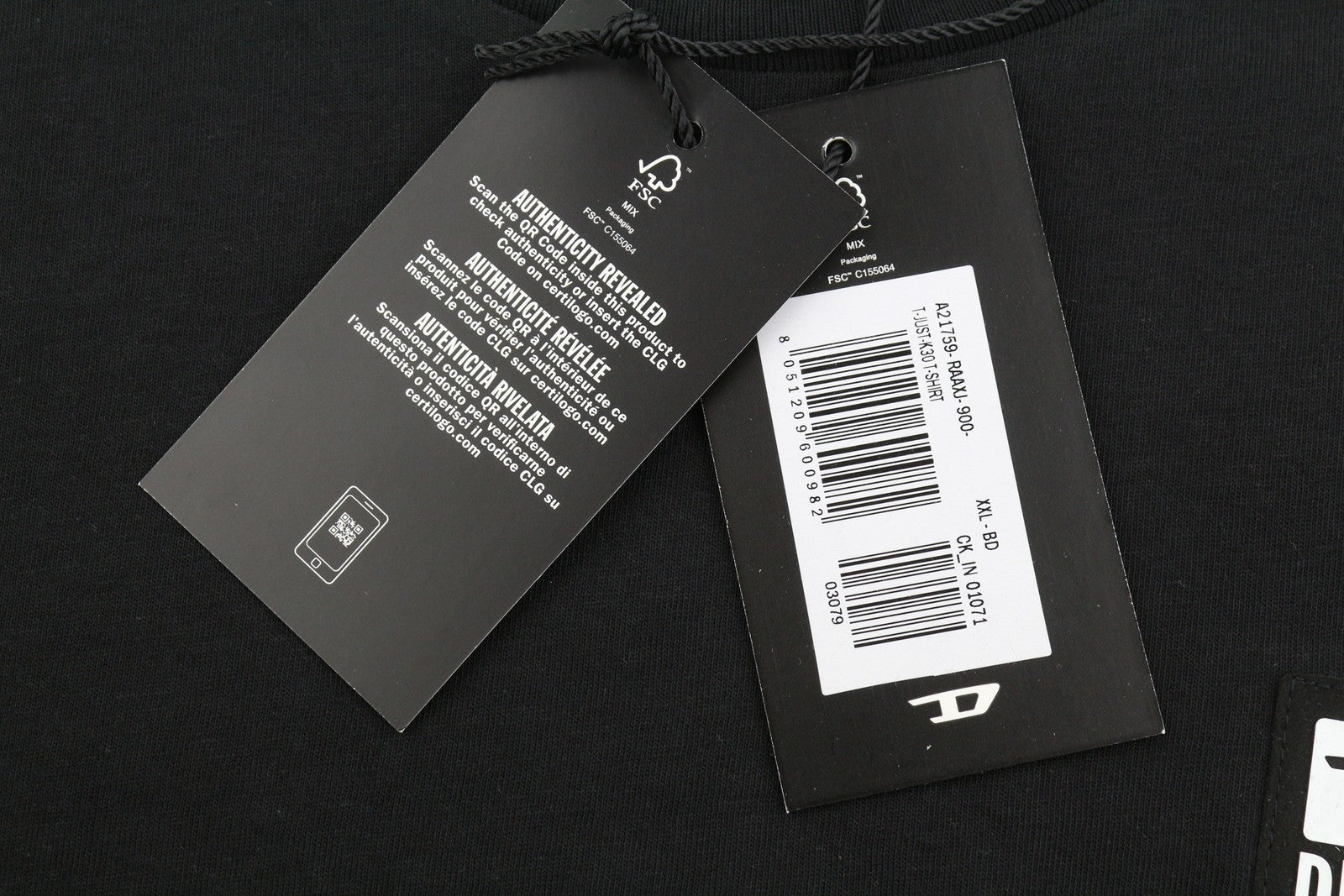 DIESEL T-Just-K30 Men T-Shirt 2XL Black Cotton Tricot Crew Neck Short Sleeve