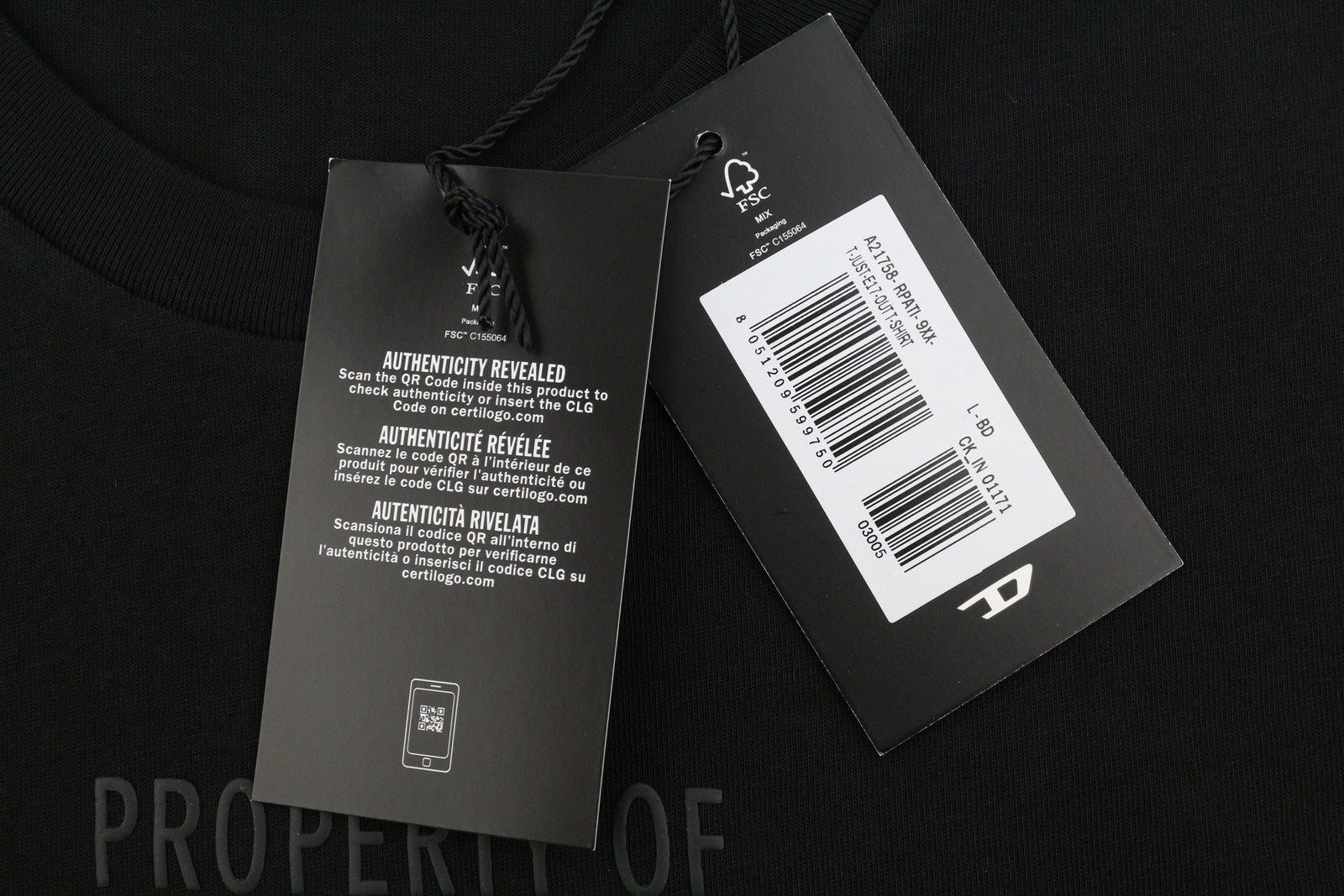 DIESEL T-Just-E17-Out Men T-Shirt L Black Cotton Tricot Crew Neck Short Sleeve