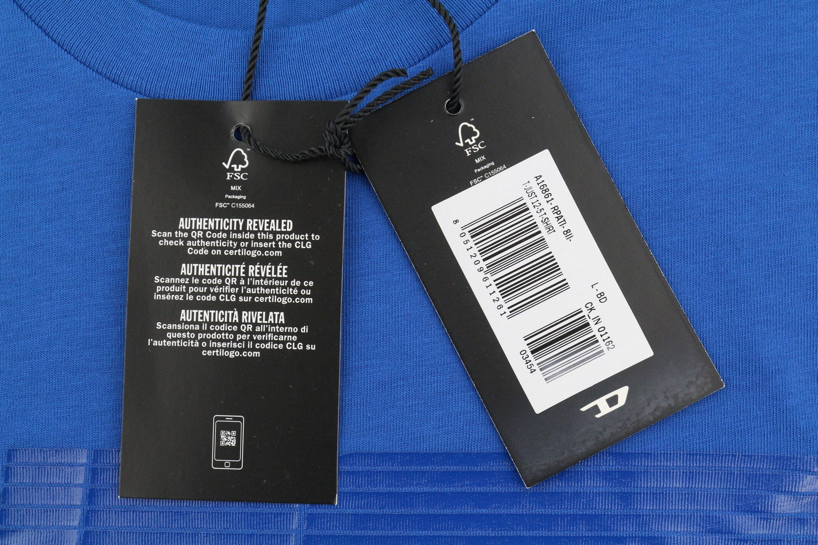DIESEL T-Just 12-5 Men T-Shirt L Blue Cotton Tricot Short Sleeved