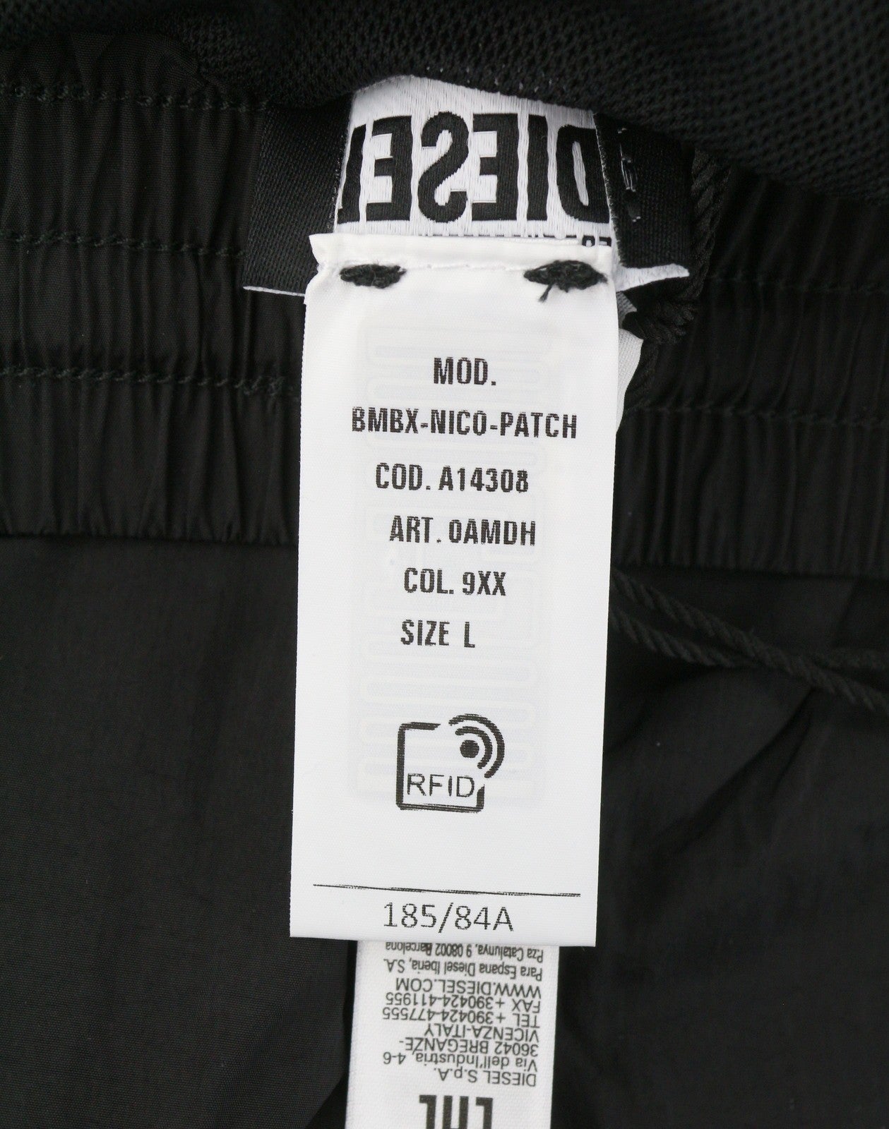 DIESEL Bmbx-Nico-Patch Men Swimwear L Black Elastic Drawstring Waist Beach