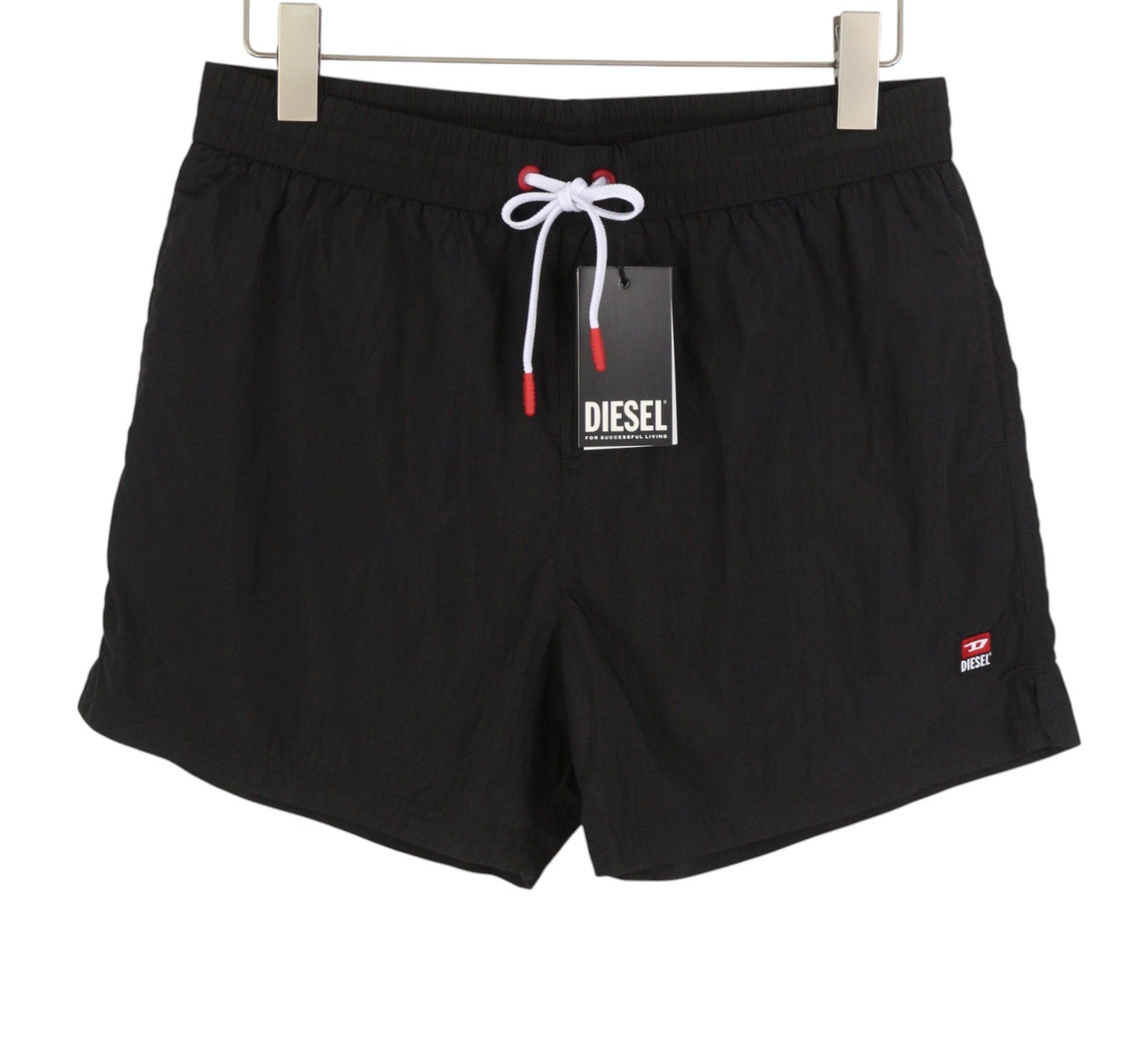 DIESEL Bmbx-Nico-Patch Men Swimwear L Black Elastic Drawstring Waist Beach