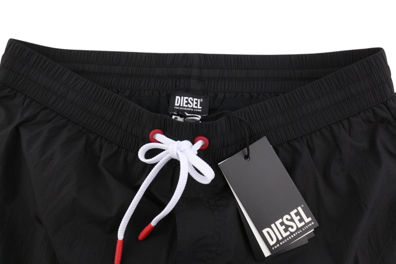 DIESEL Bmbx-Nico-Patch Men Swimwear L Black Elastic Drawstring Waist Beach