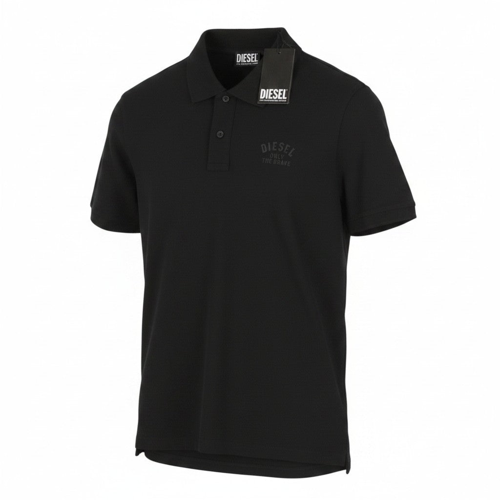 DIESEL T-Smith 260105 Off Men Polos L Black Front Logo Short Sleeved
