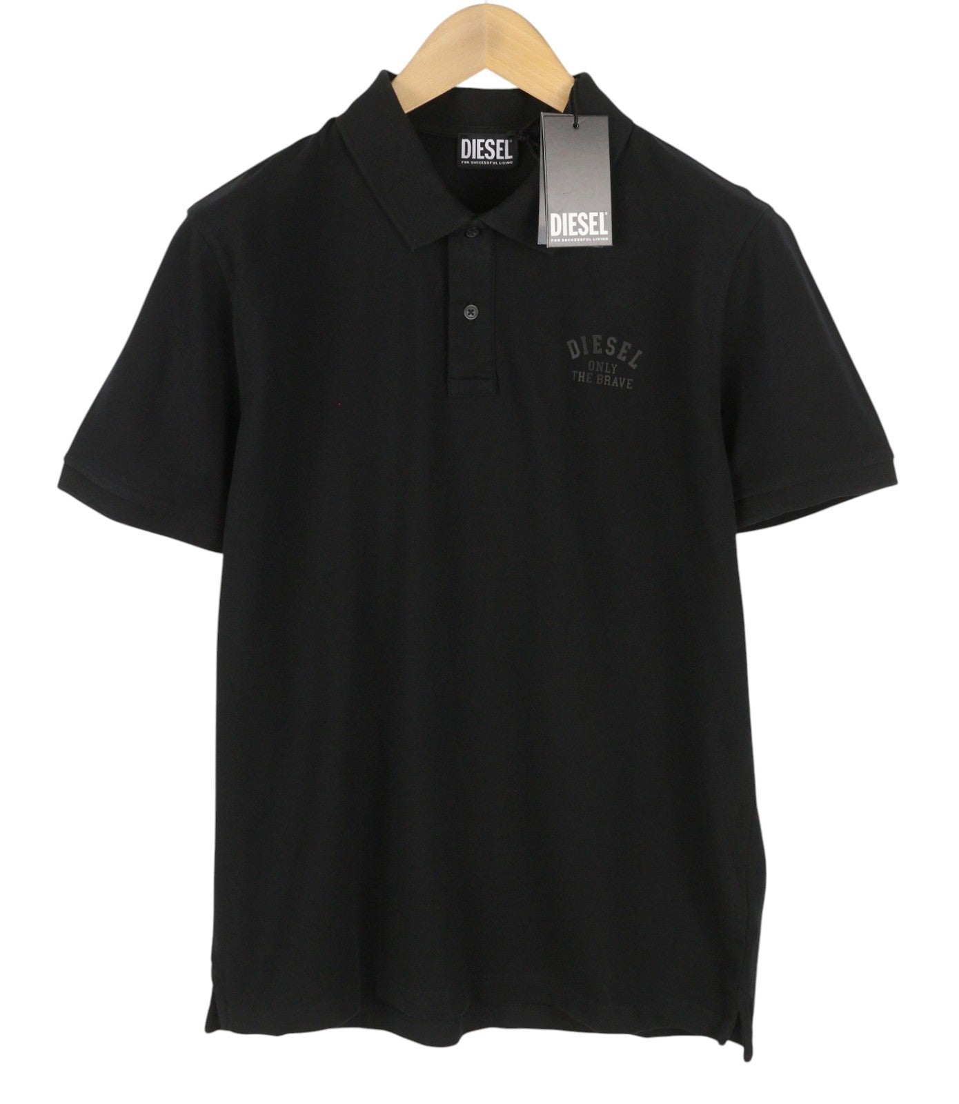 DIESEL T-Smith 260105 Off Men Polos L Black Front Logo Short Sleeved